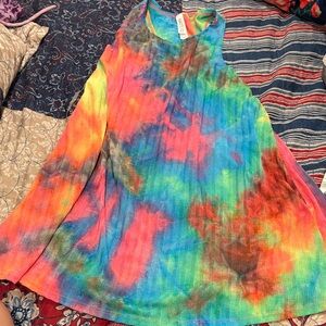 Tie-Dye Ribbed Swing Tank Top - Multicolor